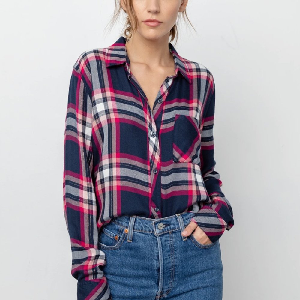 Rails Hunter Fuschia Plaid Button-Down Shirt Long… - image 1